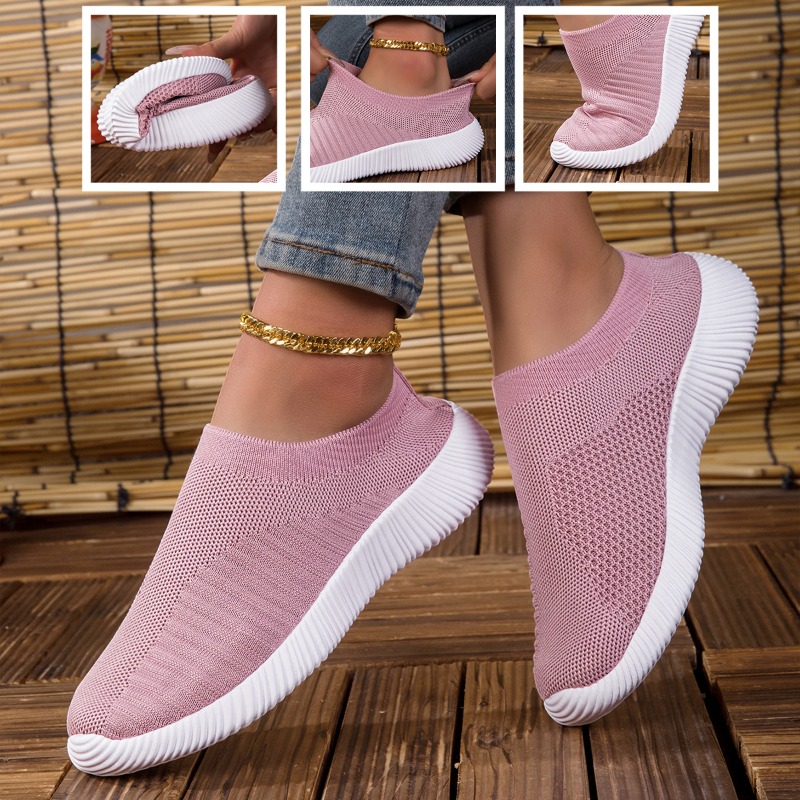 Running Gear For Women - Damen-Sneaker Atmungsaktives Strickmesh Bequeme Flache Schnürschuhe