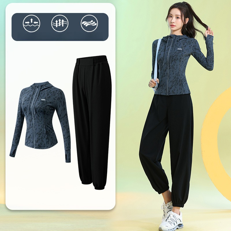 Running Gear For Women - Damen-Laufanzüge, langärmelig, mit Blumenmuster, Reißverschluss, Kapuzenpullover,